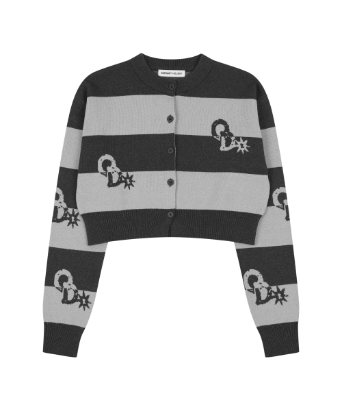 STRIPE CROP KNIT CARDIGAN [CHARCOAL]