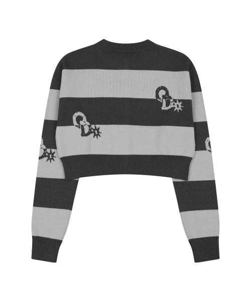 STRIPE CROP KNIT CARDIGAN [CHARCOAL]