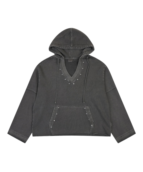 PIGMENT DEEP V-NECK HOODIE [CHARCOAL]