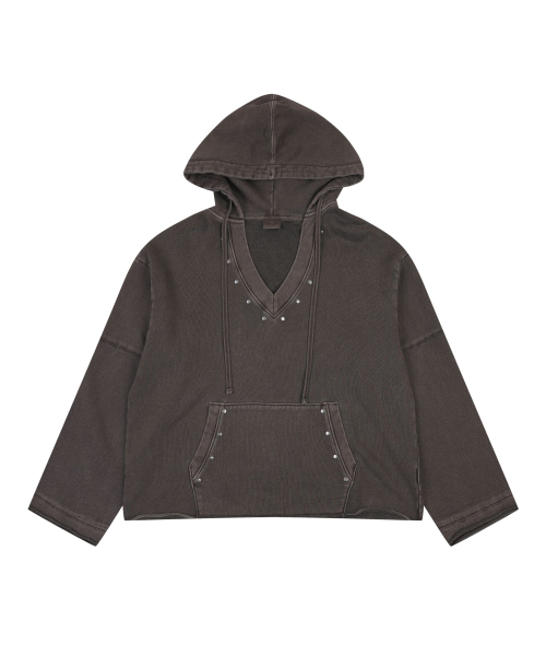 PIGMENT DEEP V-NECK HOODIE [BROWN]