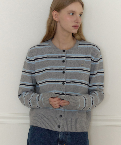Кардиган в полоску с круглым вырезом - Melange Grey