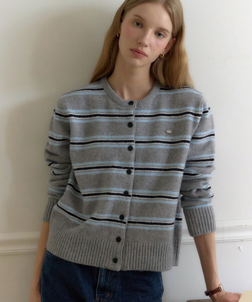 Кардиган в полоску с круглым вырезом - Melange Grey