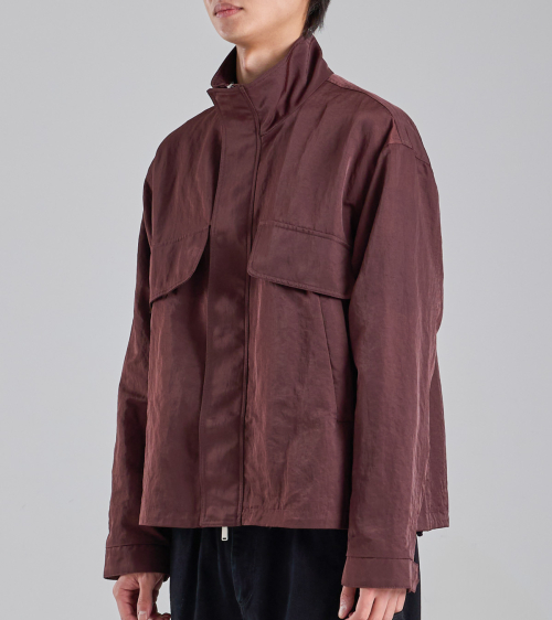 Укороченный военный блузон с косыми карманами (Burgundy)
