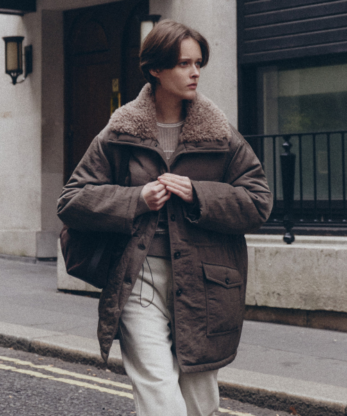 Fur Collar High-Neck Половинный бомбер_Khaki