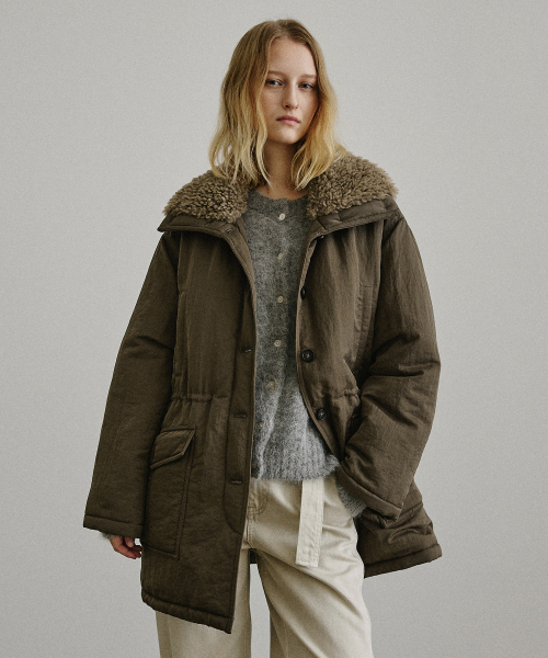 Fur Collar High-Neck Половинный бомбер_Khaki
