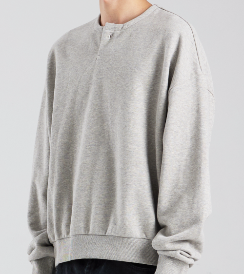Crop Henley Neck Sweat Флисовая свитшот-рубашка (Grey)