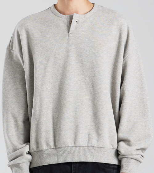 Crop Henley Neck Sweat Флисовая свитшот-рубашка (Grey)