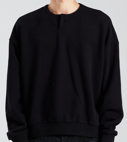 Crop Henley Neck Sweat Флисовая свитшот-рубашка (Black)