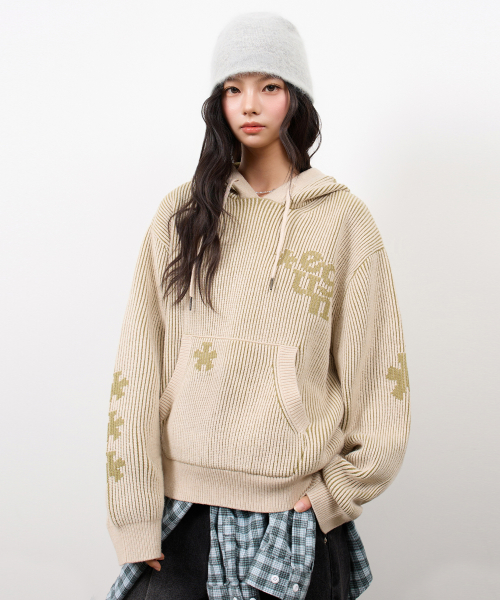 EUG Двухцветная Star Hood Вязаный свитер_Oatmeal