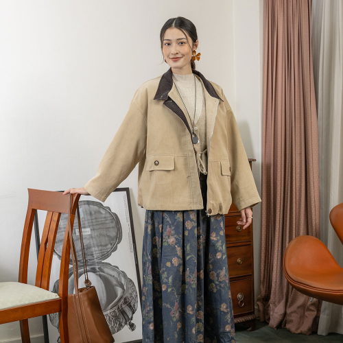 LS_Corduroy loose collar jacket_BEIGE