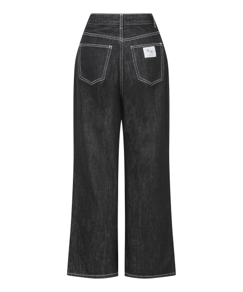 WITTY ONE TUCK WHITE STITCH WIDE DENIM PANTS