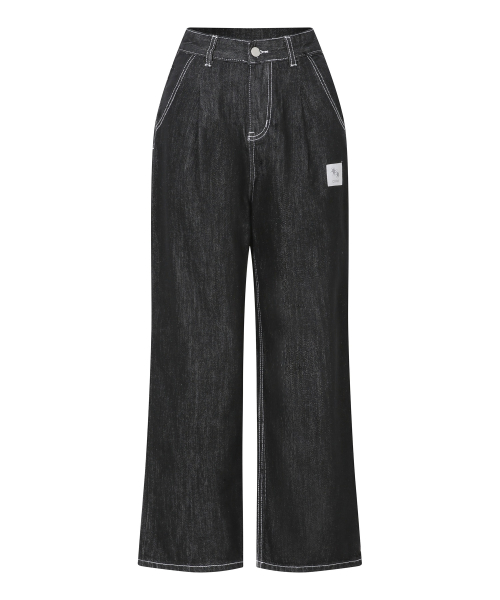 WITTY ONE TUCK WHITE STITCH WIDE DENIM PANTS