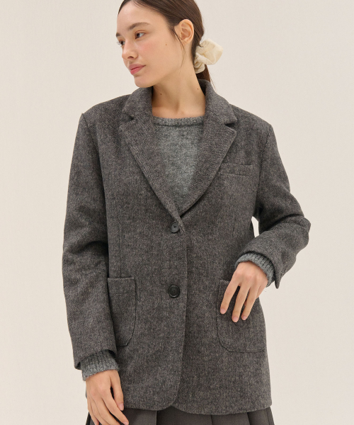 HERRINGBONE WOOL JAKET_BK