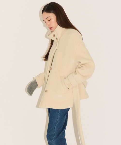 HIGH NECK WOOL100% COAT_IV