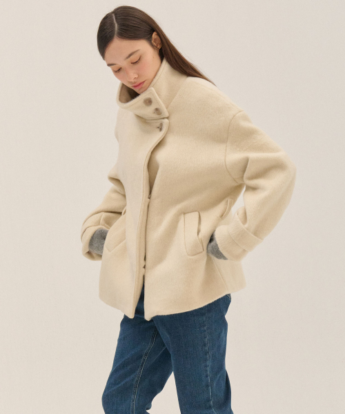 HIGH NECK WOOL100% COAT_IV