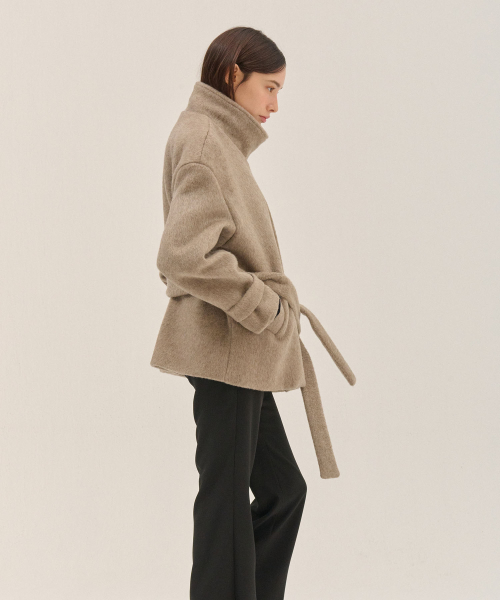 HIGH NECK WOOL100% COAT_BE