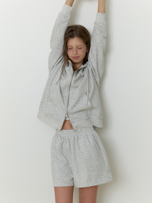 Flowered hoodie zip up (melange gray)