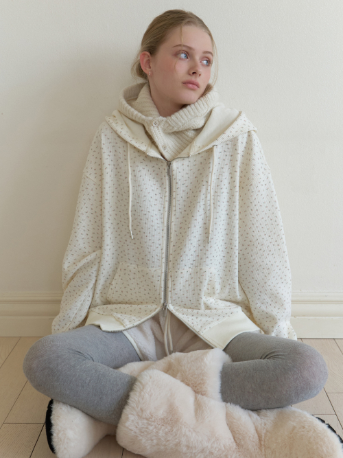 Flowered hoodie zip up (cream)
