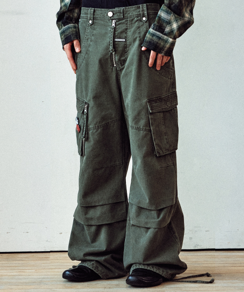 WASHED MILITARY CARGO PANTS KHAKI