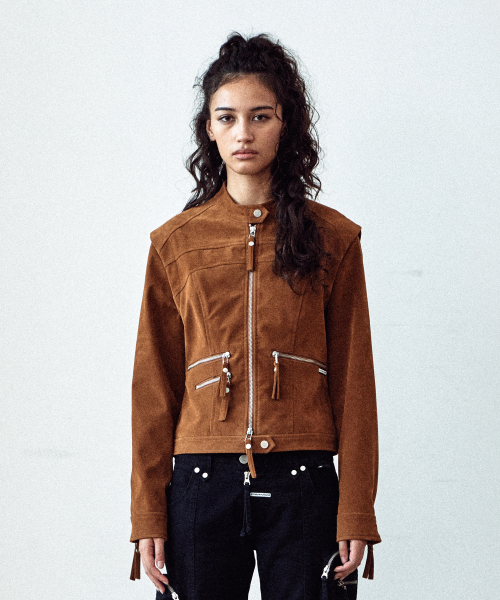 без воротника замша JACKET(W) Коричневый