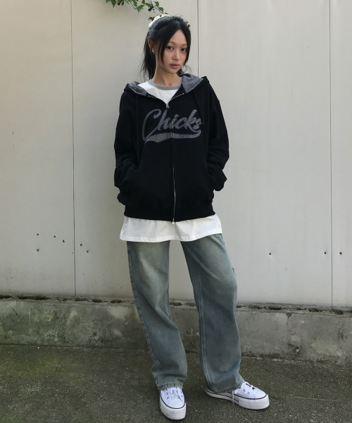 Худи на молнии Tail Logo Applique Black