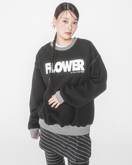 FLOWER STRIPE RIB SWEATSHIRT(BLACK)
