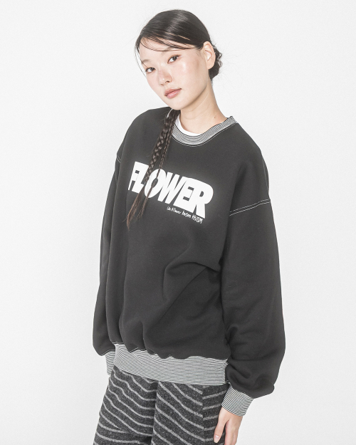 FLOWER STRIPE RIB SWEATSHIRT(BLACK)