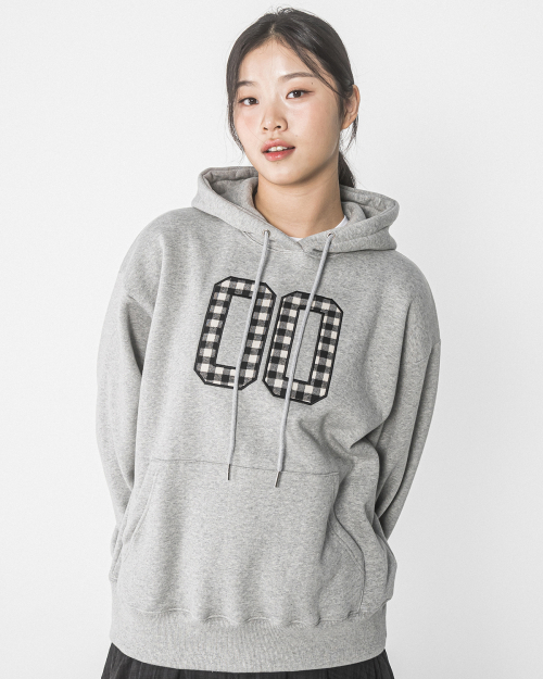 00 CHECK PATCH HOOD(GREY)