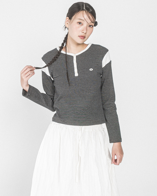 STRIPE SHOULDER BLOCK HENRY L/S TEE(BLACK)