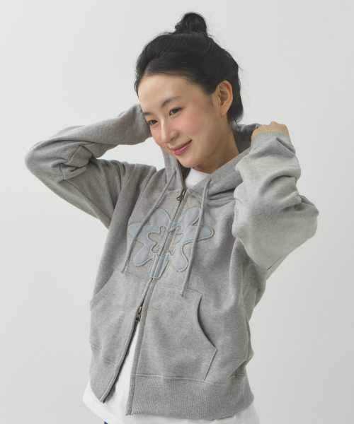 Crocus Applique Hooded Zip-Up (Gray)