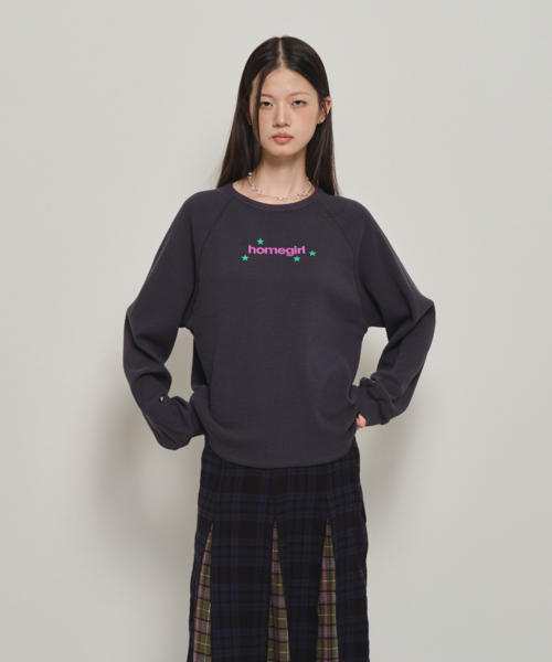 HOMEGIRL WAFFLE CREW SWEAT (NAVY)