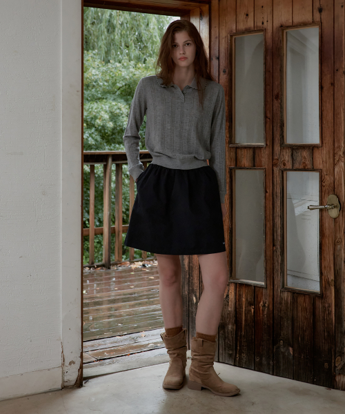 Openwork воротник шерсть Knit_Grey