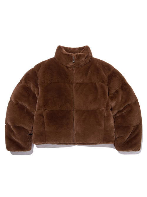Полукропнутый пуховик из искусственного меха (Dark Brown)