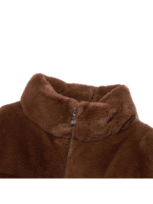 Полукропнутый пуховик из искусственного меха (Dark Brown)