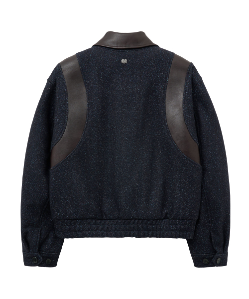 кожа TRIM ёлочка varsity куртка (NAVY BROWN)