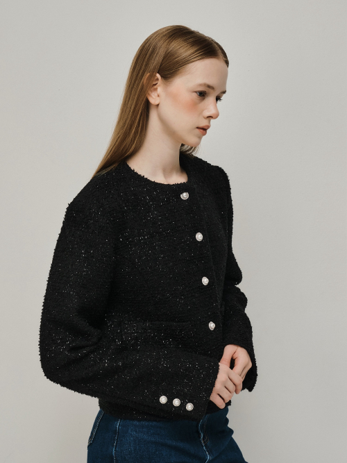 Твидовый жакет Urban с жемчужными пуговицами [Black]