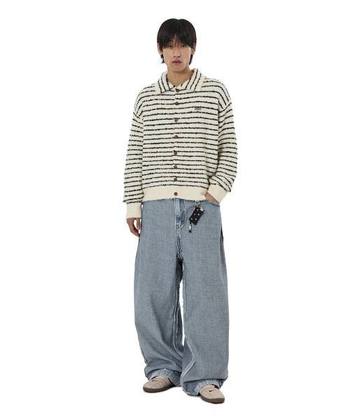 STRIPED бюклеé воротник трикотаж кардиган - Айвори