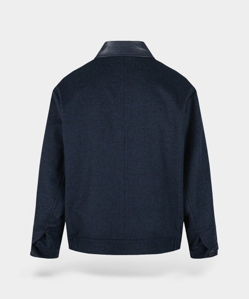 Шерсть-смесь кожаный воротник блузон-куртка — Navy Check