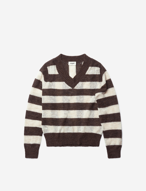 Vayra V Neck Stripe Knit Brown/Beige