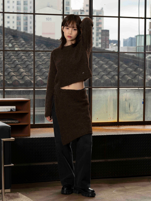 Soft Texture Knit Wrap Юбка-комплект [Brown]