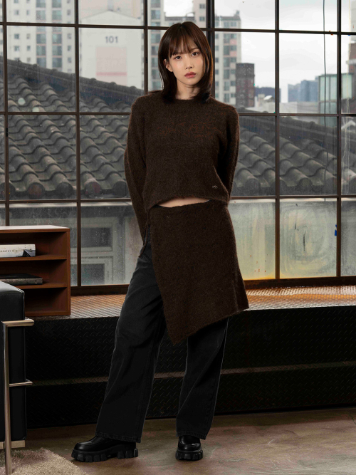 Soft Texture Knit Wrap Юбка-комплект [Brown]