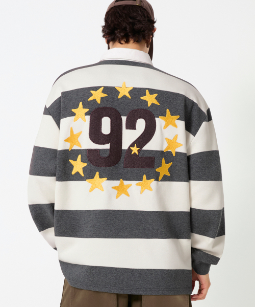 Stripe 92 Star Graphic Rugby Polo Рубашка_Charcoal