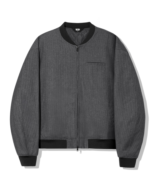 PIN STRIPE OFFICER CROP BOMBER JACKET_GRAY