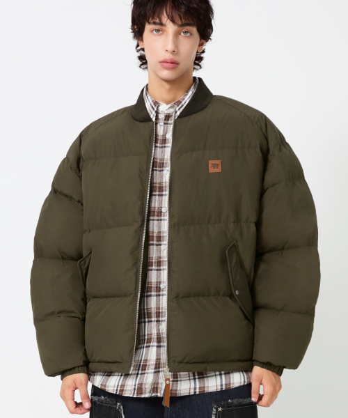Пуховик с кожаными деталями Khaki