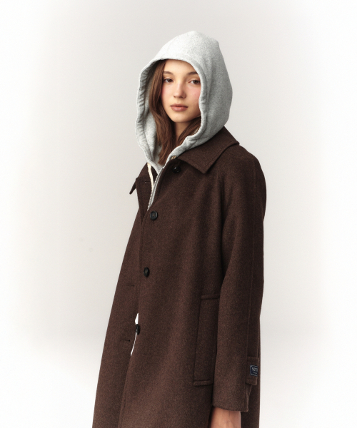 (W) А-силуэтное пальто из шерсти (Brown)