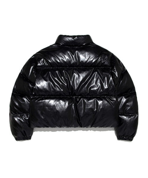 Женский укороченный пуховик из экокожи, Black