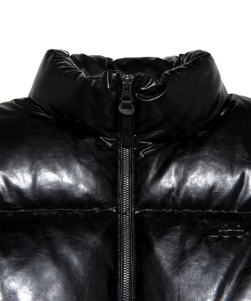 Женский укороченный пуховик из экокожи, Black