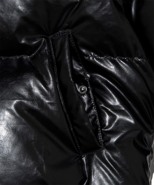 Женский укороченный пуховик из экокожи, Black