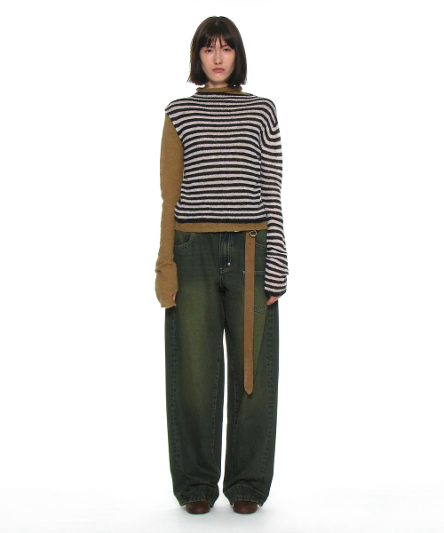 Double Layered Mock-Neck Вязаный топ_Ivory Stripe