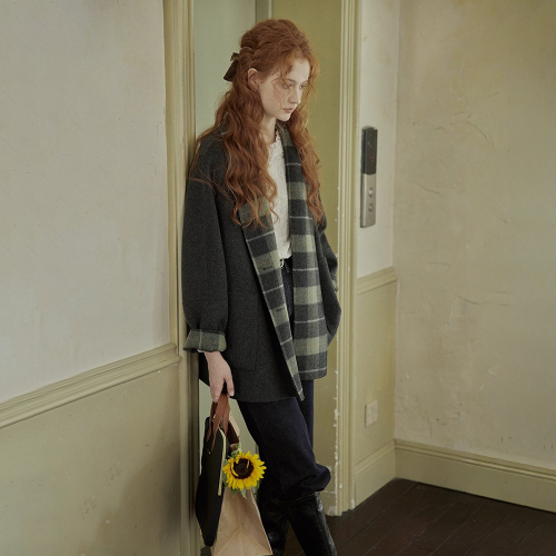 PM_Plaid muffler collar coat